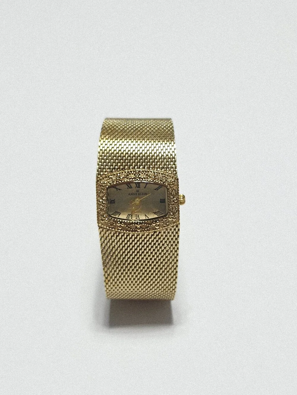 Anne Klein Gold Tone Mesh Band Quartz Watch Roman Numerals Used